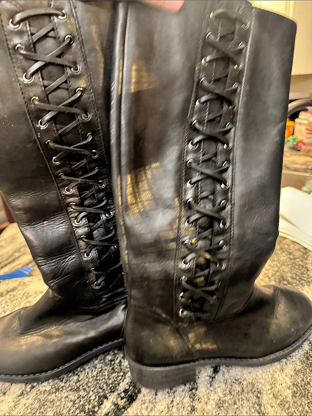 Comfortiva Black Lace-Up Tall Boots
